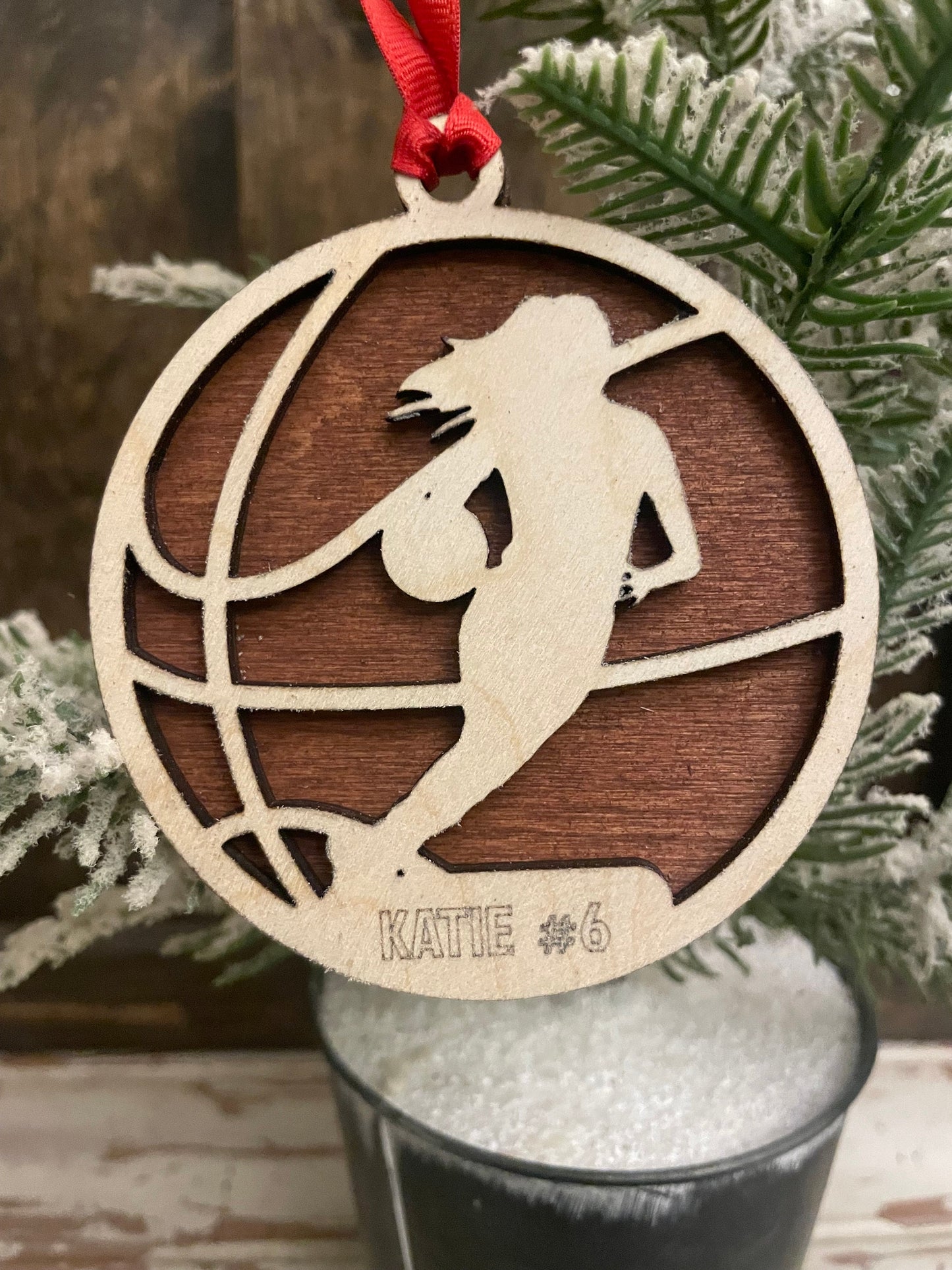 Female Basketball Player Personalized 2-Layer Wood Christmas Ornament & Gift Tag | Multiple Finishes | Basketball Gift (#6)