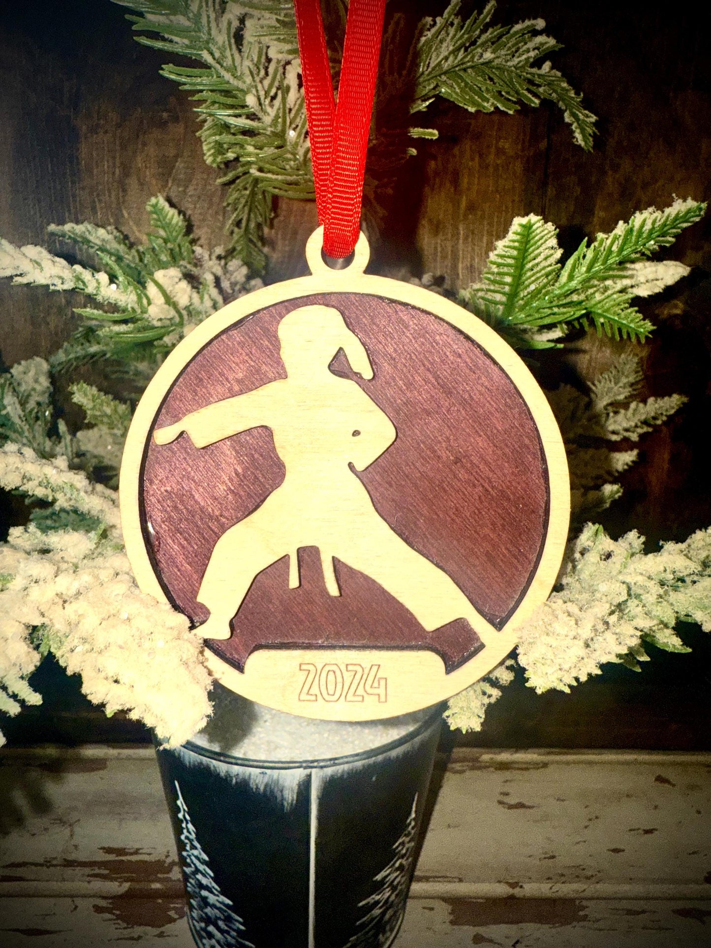 Female Martial Arts; Karate 2-layer personalized laser cut wood Christmas ornament, gift tag available unfinished or stained (v 15 of 16)