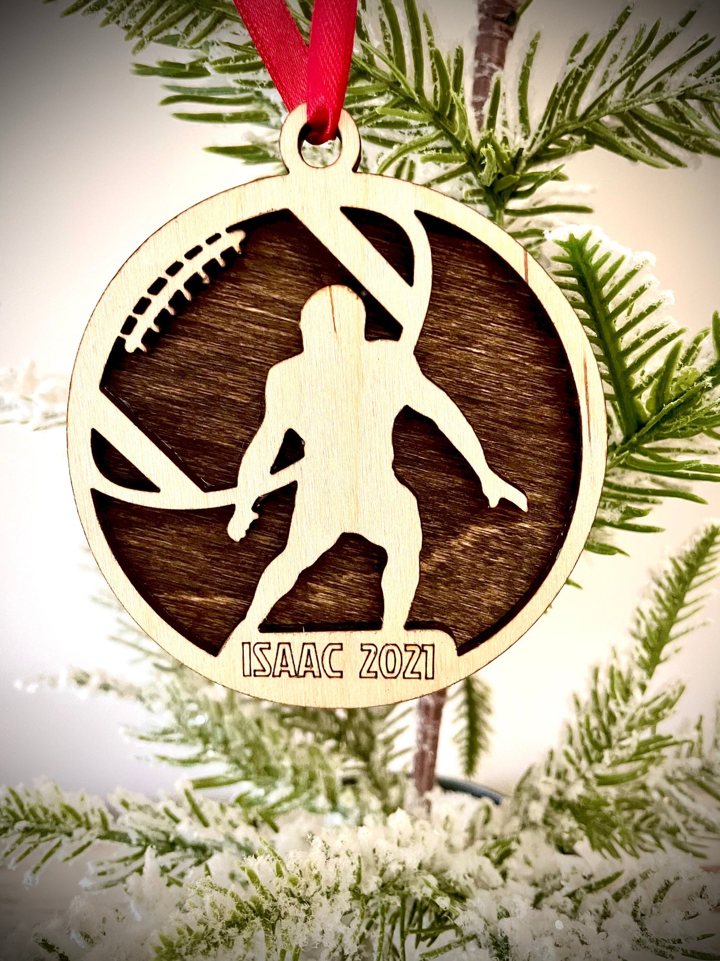 Football Player Personalized 2-Layer Wood Christmas Ornament & Gift Tag | Multiple Finishes | Football Gift (#15)