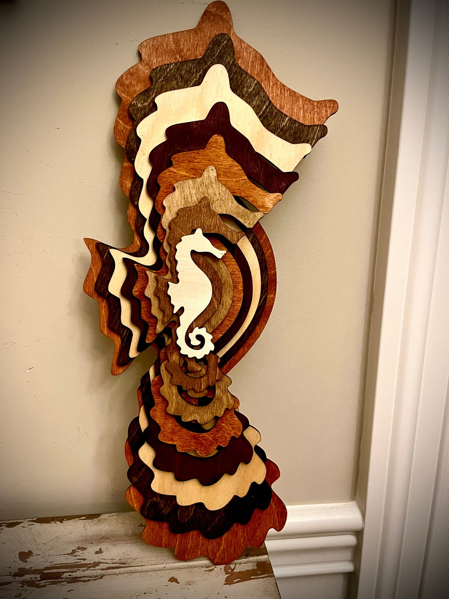 Stacked Seahorse 3D Wood Table & Wall Art | Multi-Color