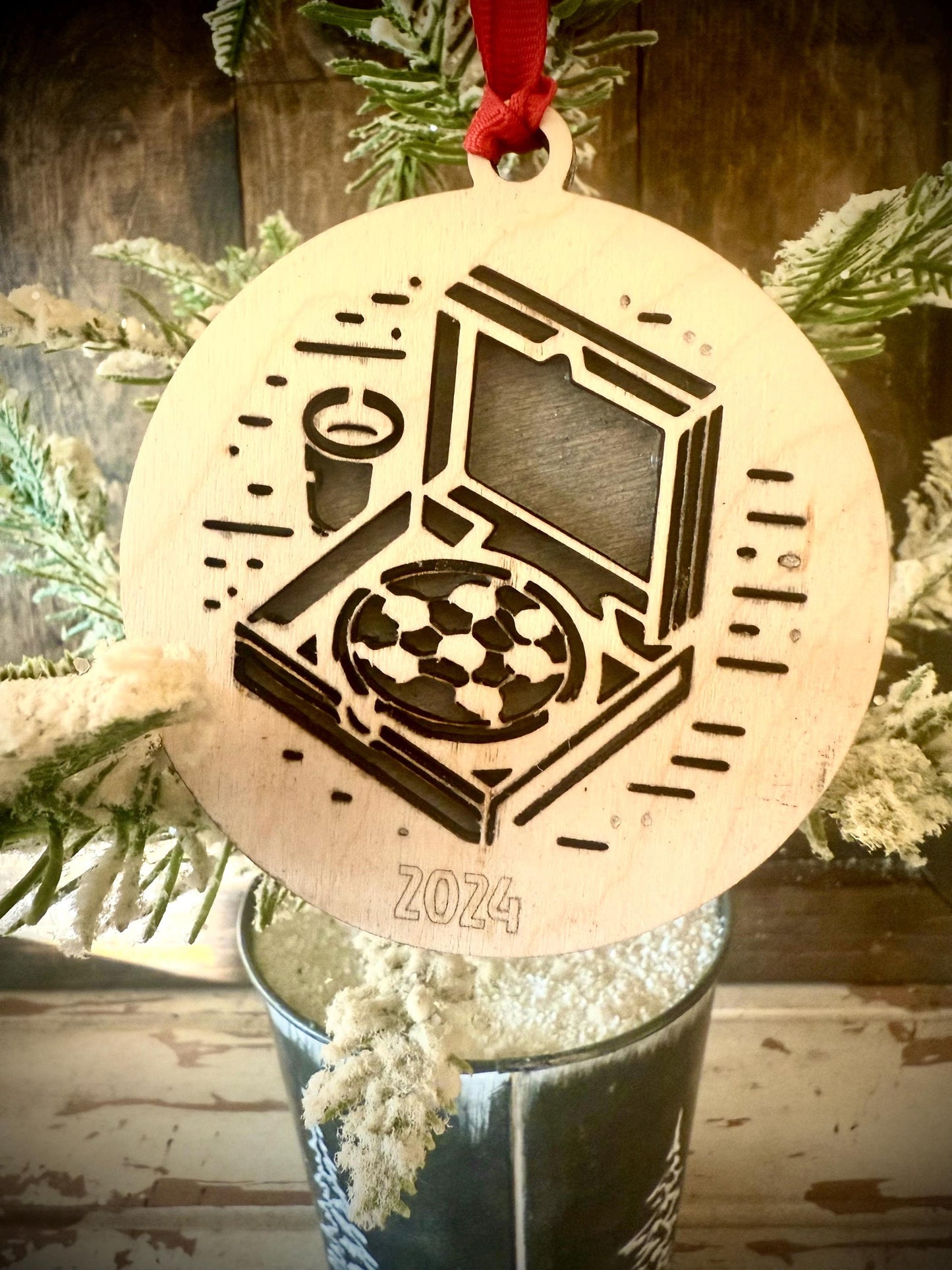 Pizza in Box and Beverage Personalized 2-Layer Wood Christmas Ornament & Gift Tag | Multiple Finishes | Pizza Lover Gift