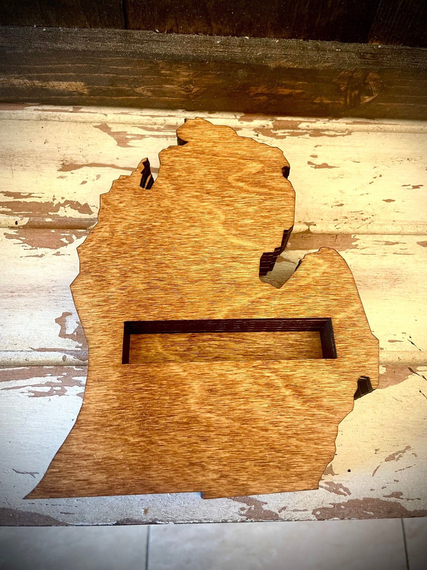 Michigan Lower Peninsula Wood Business Card Holder | 12 Finishes | Office Gift