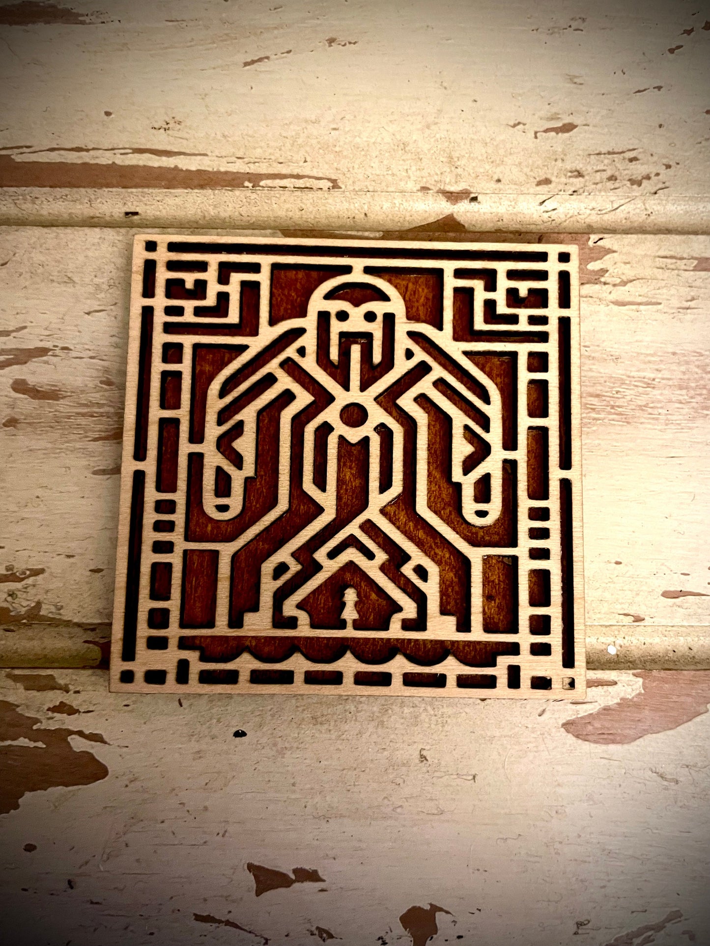 Boho Art Deco Yeti Bigfoot Sasquatch 2-Layer Square Wood Magnet | 12 Finishes | Boho Gift