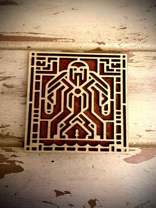 Boho Art Deco Yeti Bigfoot Sasquatch 2-Layer Square Wood Magnet | 12 Finishes | Boho Gift