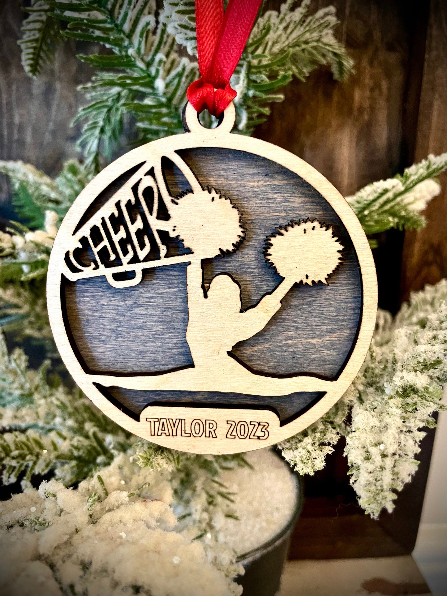 Cheerleader Personalized 2-Layer Wood Christmas Ornament & Gift Tag | Multiple Finishes | Cheer Gift (#2)