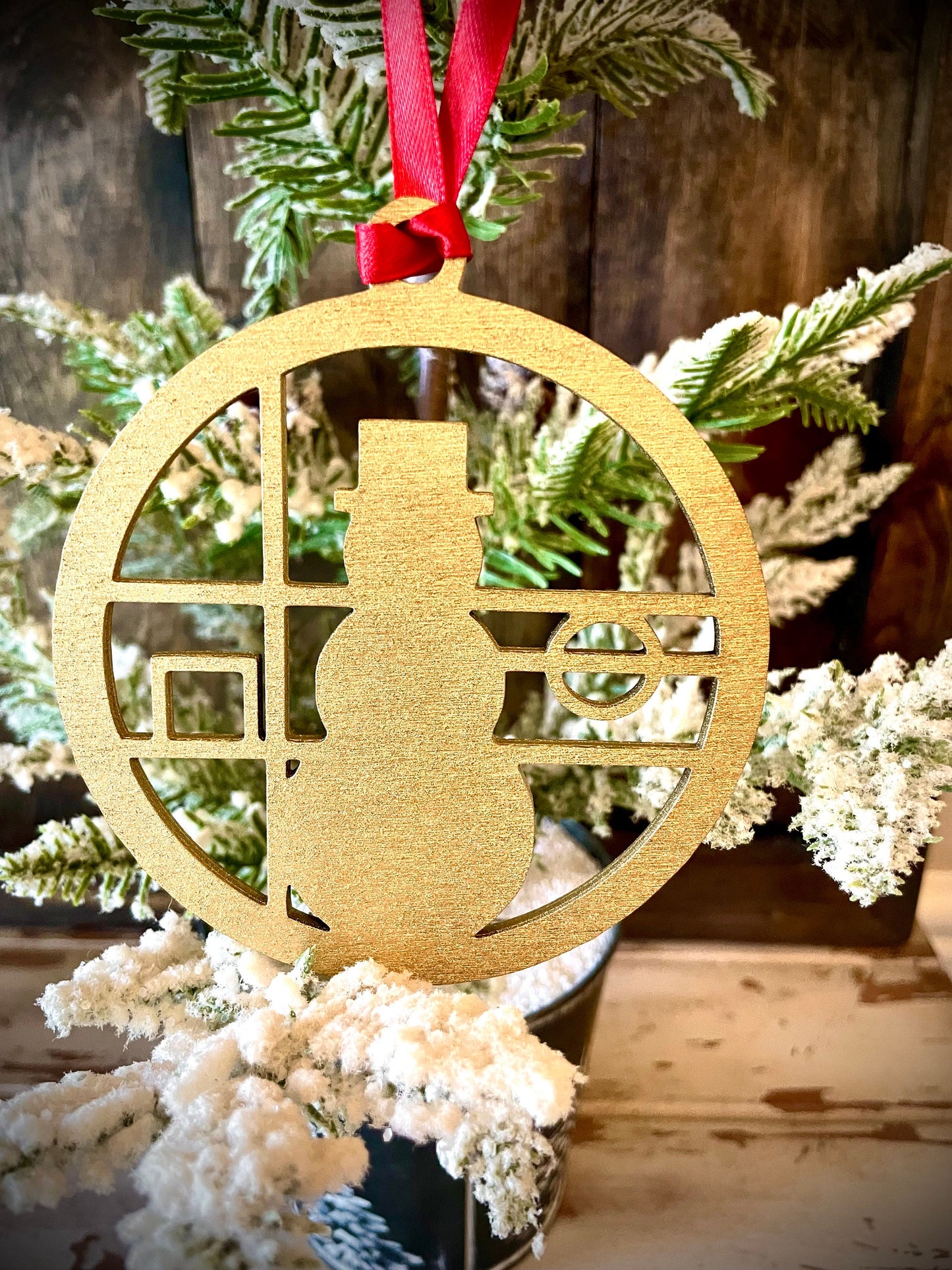 Symbols of Christmas Art Deco Snowman Wood Ornament | Gold & 14 Other Finishes | Holiday Gift
