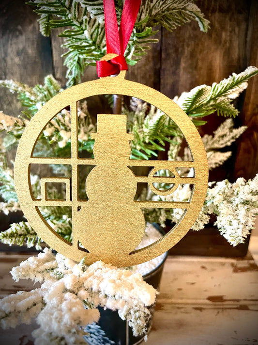 Symbols of Christmas Art Deco Snowman Wood Ornament | Gold & 14 Other Finishes | Holiday Gift
