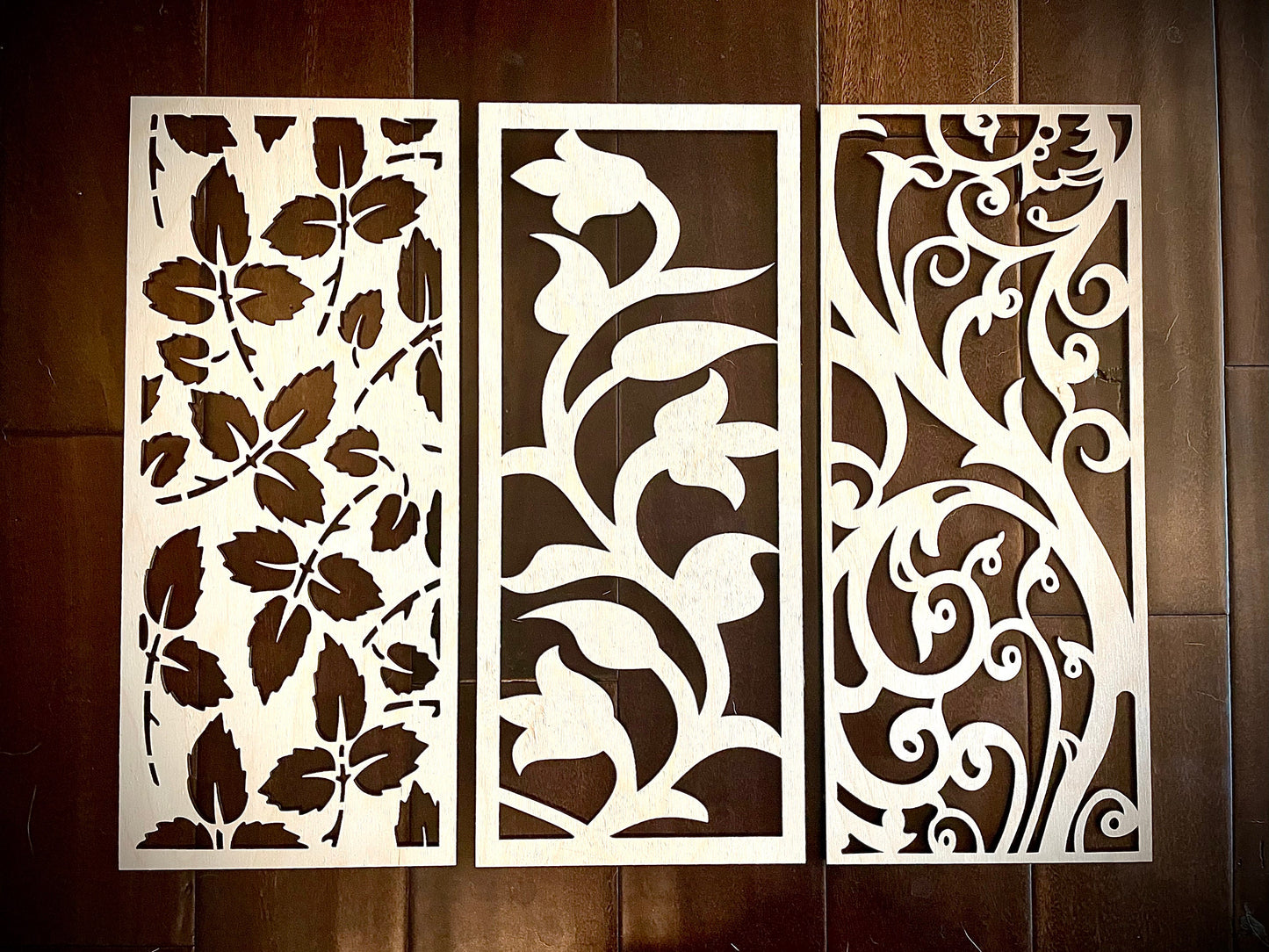 Eclectic Floral & Leaf Wood Wall Art | 3-Panel Set | Multiple Finishes