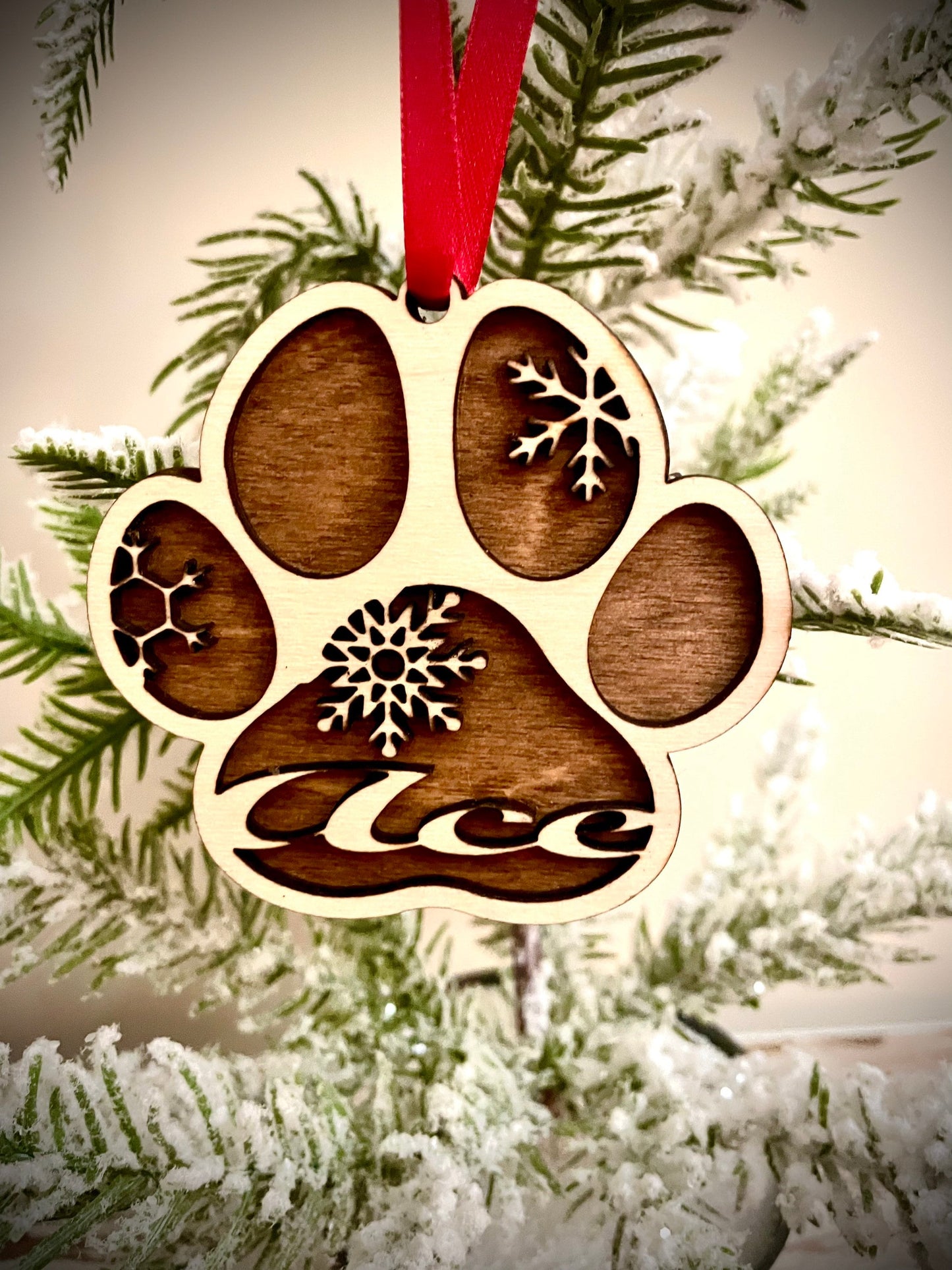 Custom Dog Paw Personalized Wood Christmas Ornament & Gift Tag | Pet Lover Gift