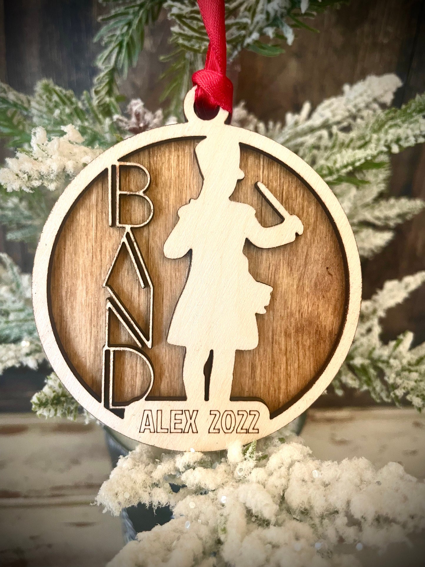 Female Drum Major Field Commander Personalized 2-Layer Wood Christmas Ornament & Gift Tag | Multiple Finishes | Marching Band Gift