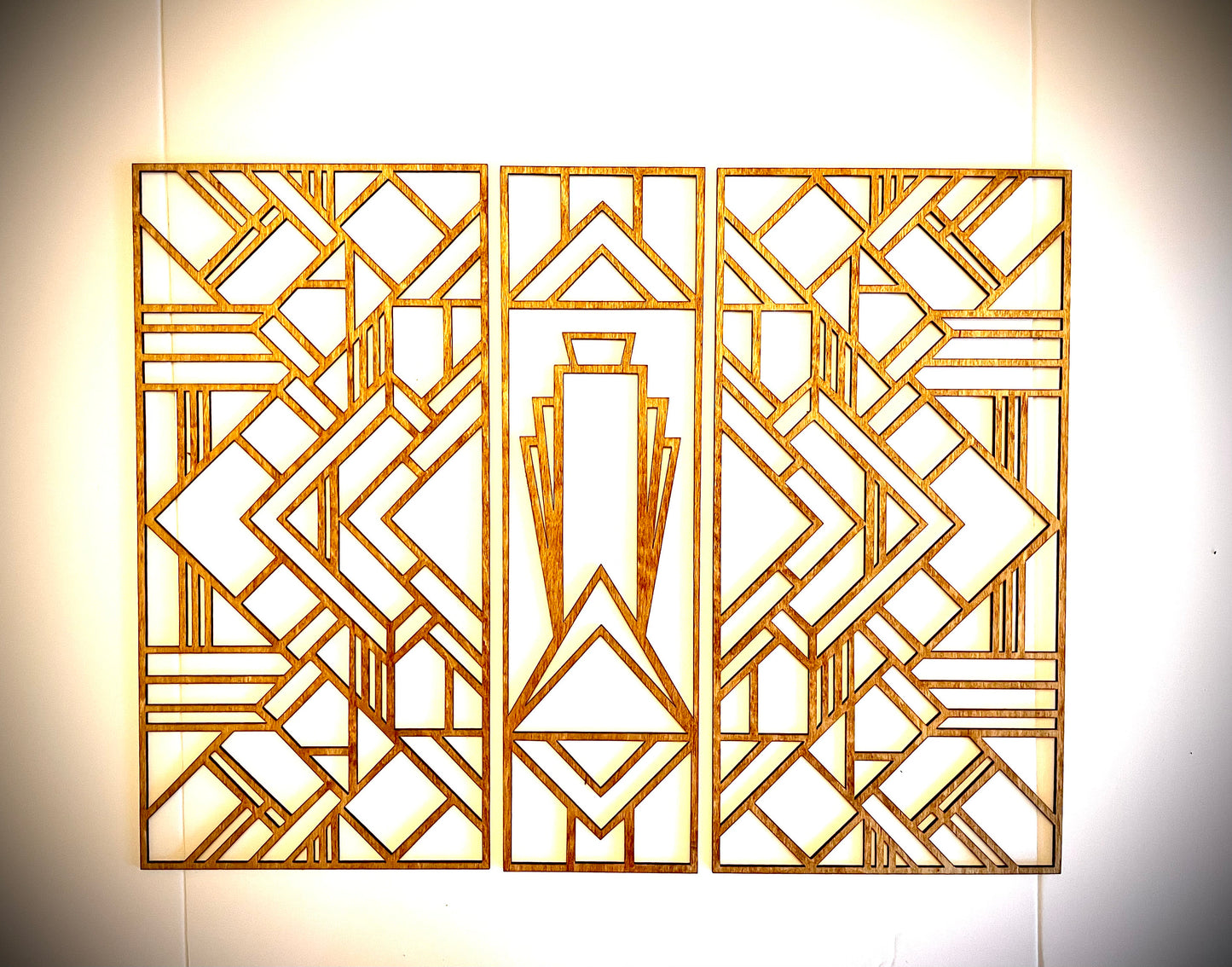 Art Deco Geometry Wood Wall Art | 3-Panel Set | Multiple Sizes & Finishes | Style H