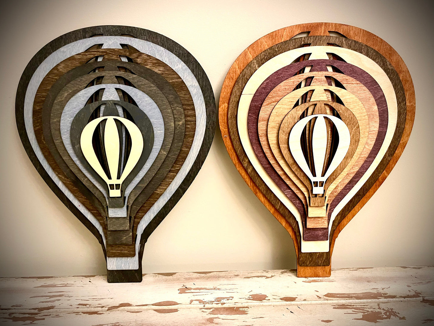 Stacked Hot Air Balloon 3D Wood Table & Wall Art | Multi-Color