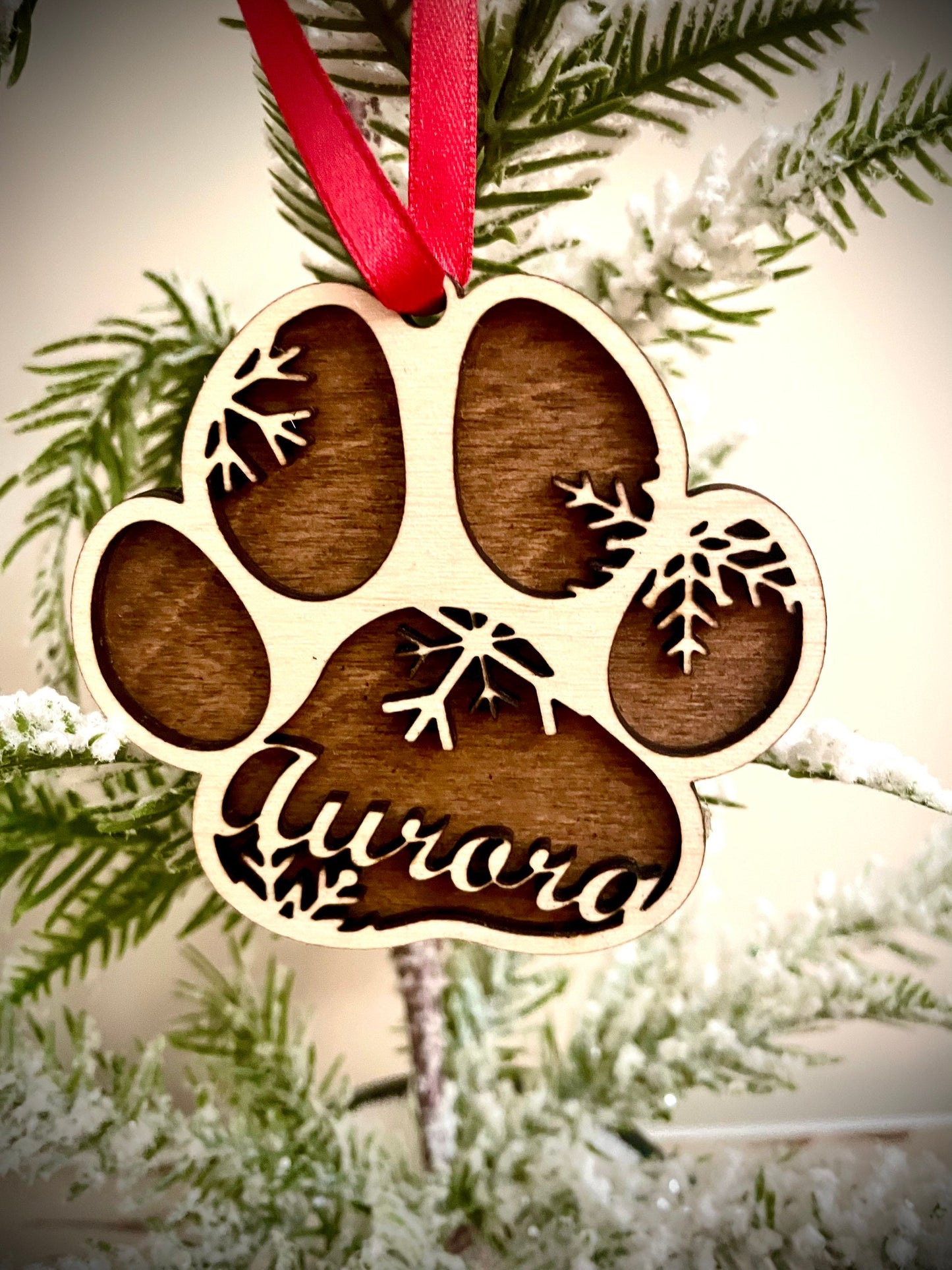 Custom Dog Paw Personalized Wood Christmas Ornament & Gift Tag | Pet Lover Gift