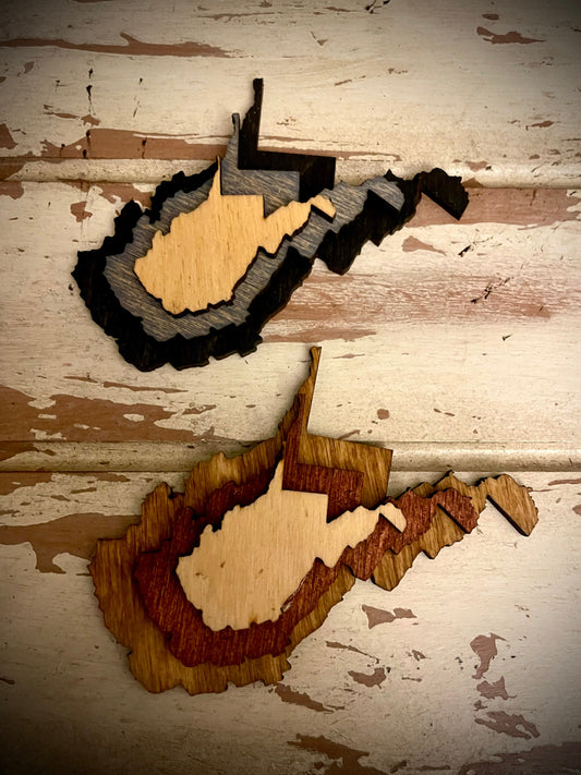 West Virginia 3-Layer Stacked Wood Refrigerator Magnet | Brown & Gray Tones | State Pride Gift