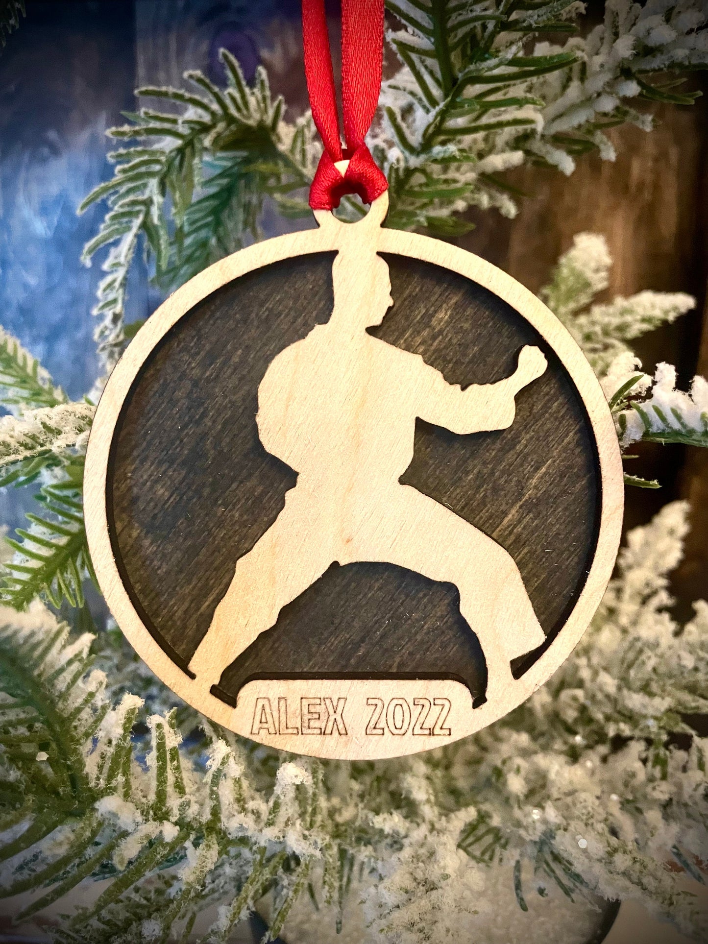 Martial Arts Karate Personalized 2-Layer Wood Christmas Ornament & Gift Tag | Multiple Finishes | Martial Arts Gift (#7)