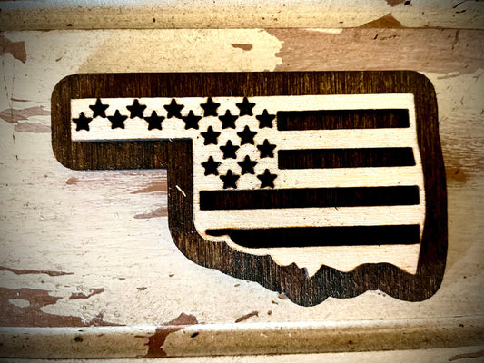 Oklahoma US Flag 2-Layer Wood Refrigerator Magnet | 12 Finishes | Patriotic Gift
