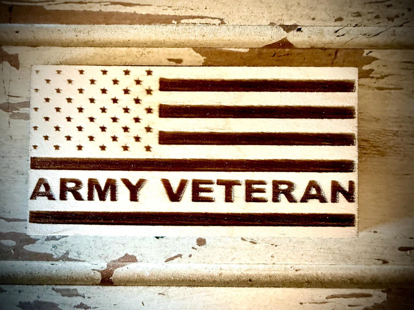 Army Veteran Laser Engraved US Flag Wood Refrigerator Magnet | 4" x 2.1" | Military Gift