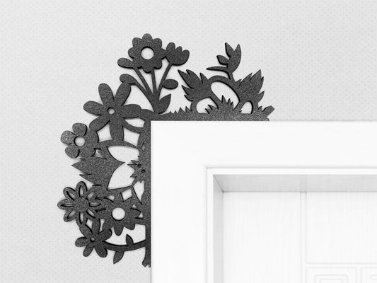 Floral Wood Window & Door Corner Accent & Trim | Set of 2 | Multiple Sizes & Finishes | Style 02