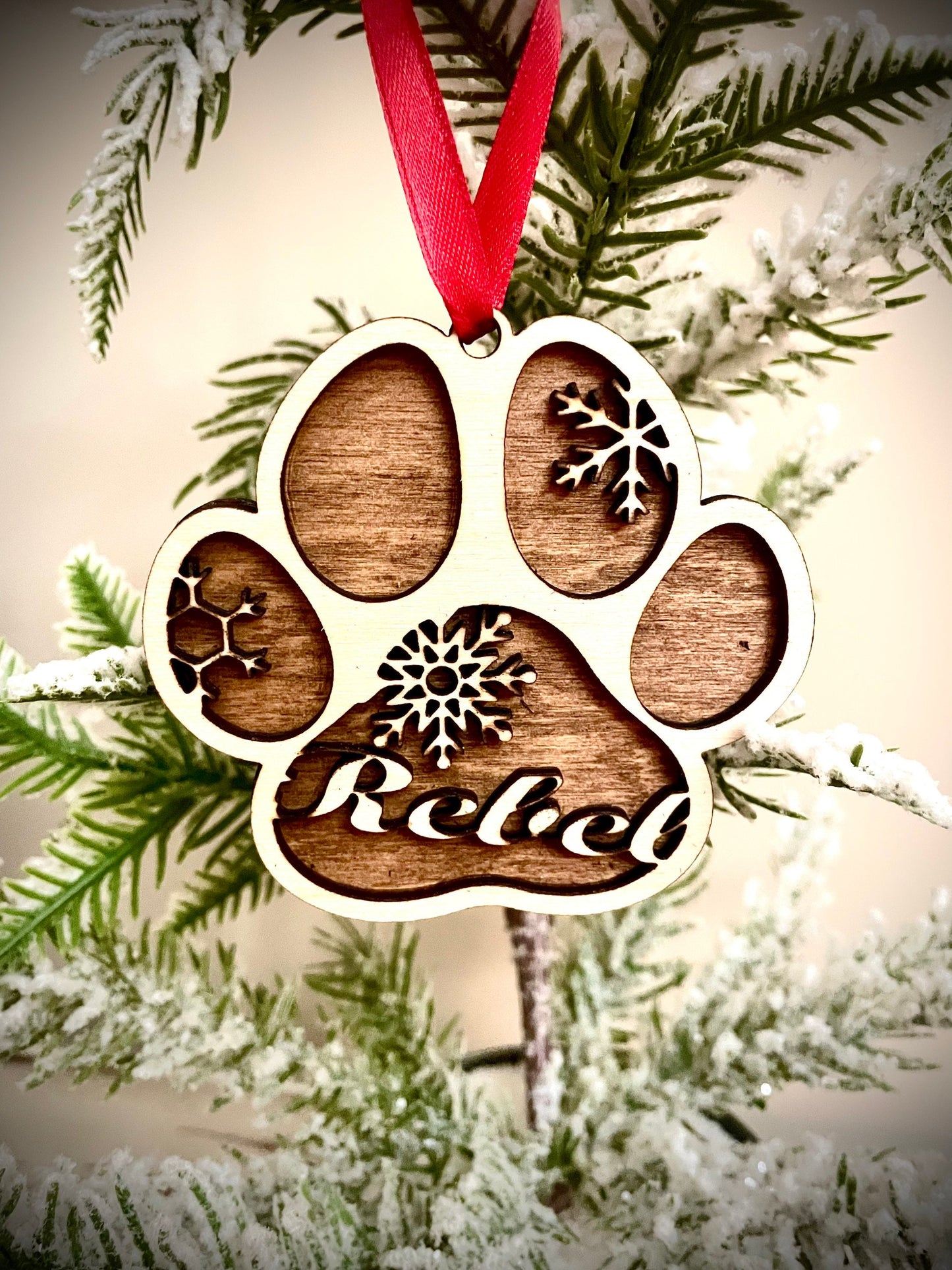 Custom Dog Paw Personalized Wood Christmas Ornament & Gift Tag | Pet Lover Gift