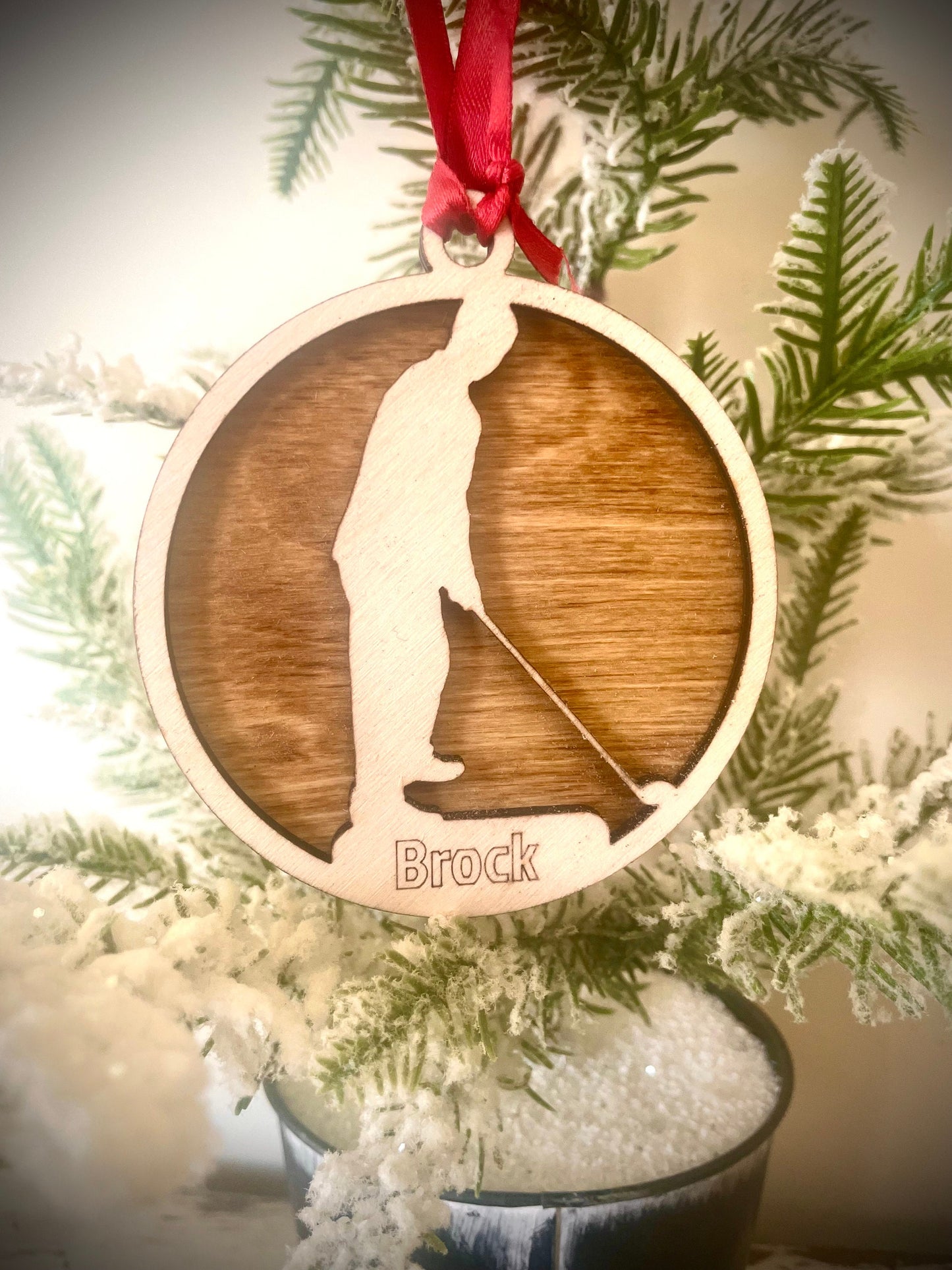 Golfer 2-layer personalized laser cut wood Christmas ornament, gift tag available unfinished or stained (version 1 of 11)
