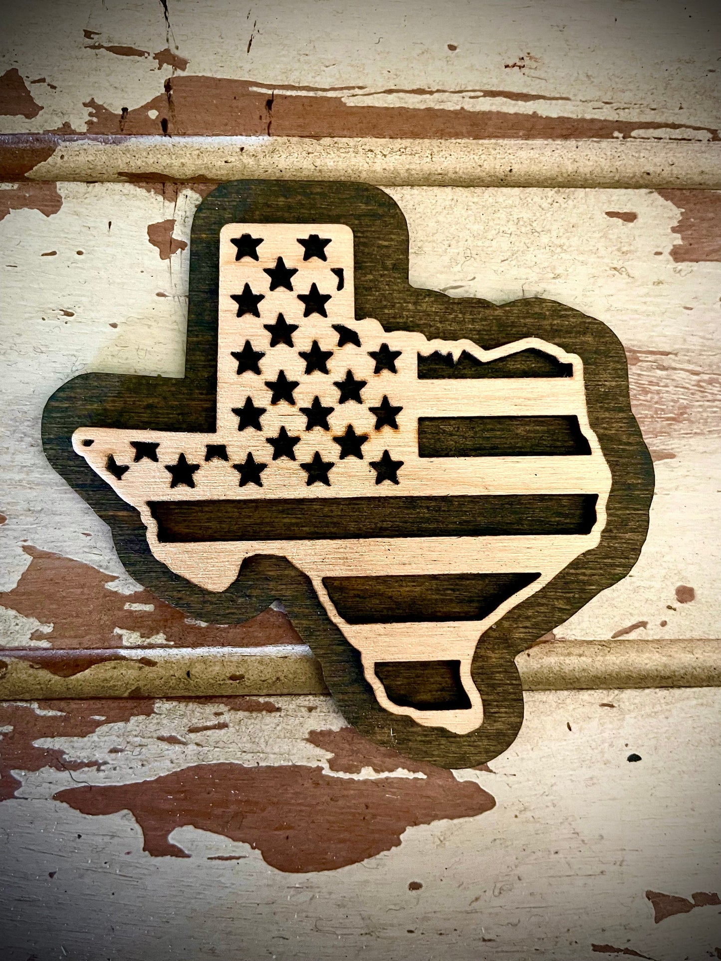 Texas US Flag 2-Layer Wood Refrigerator Magnet | 12 Finishes | Patriotic Gift