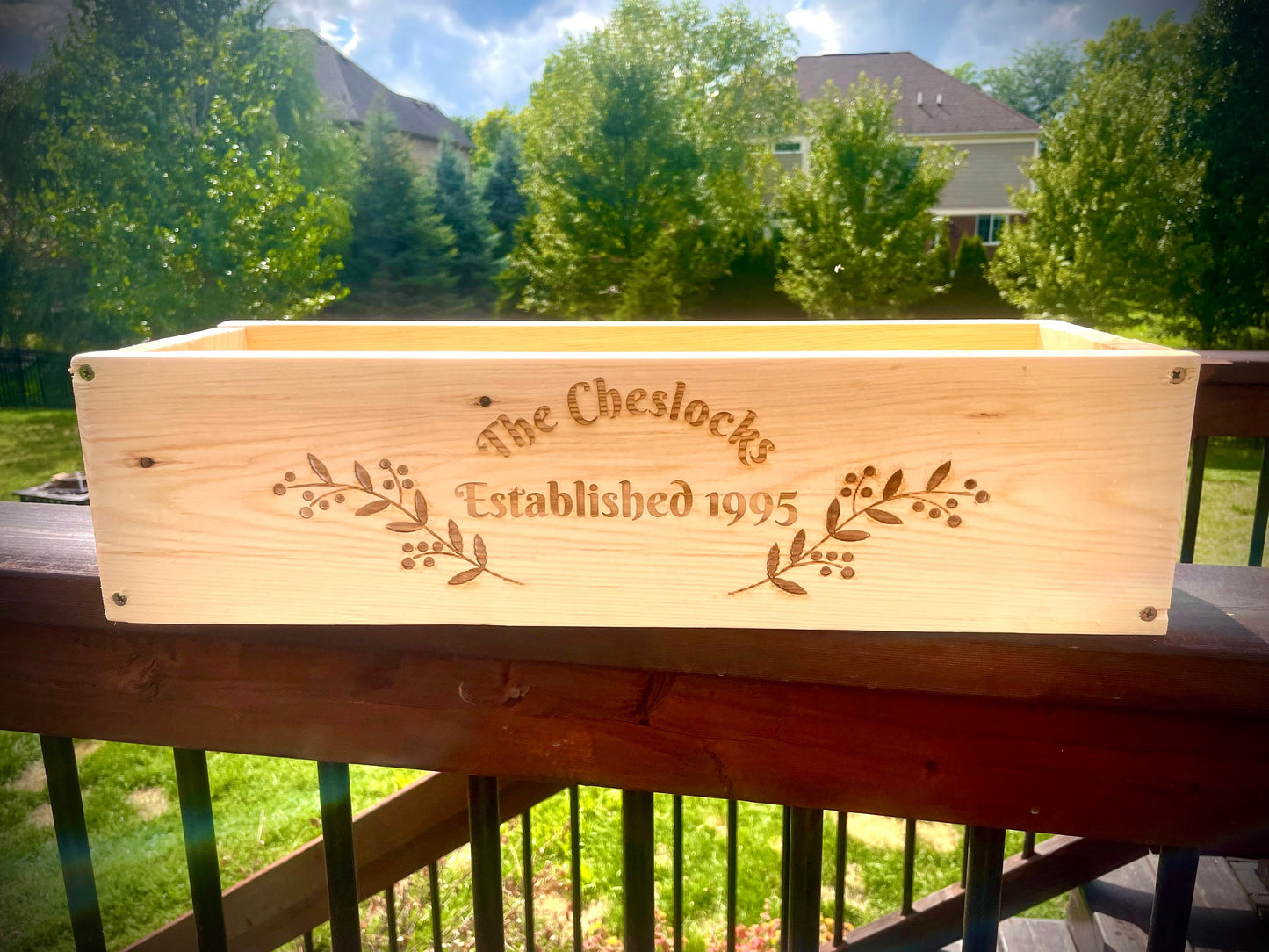 Rustic Wood Flower & Planter Box | Custom Engraving | 2 Sizes | 13 Finishes