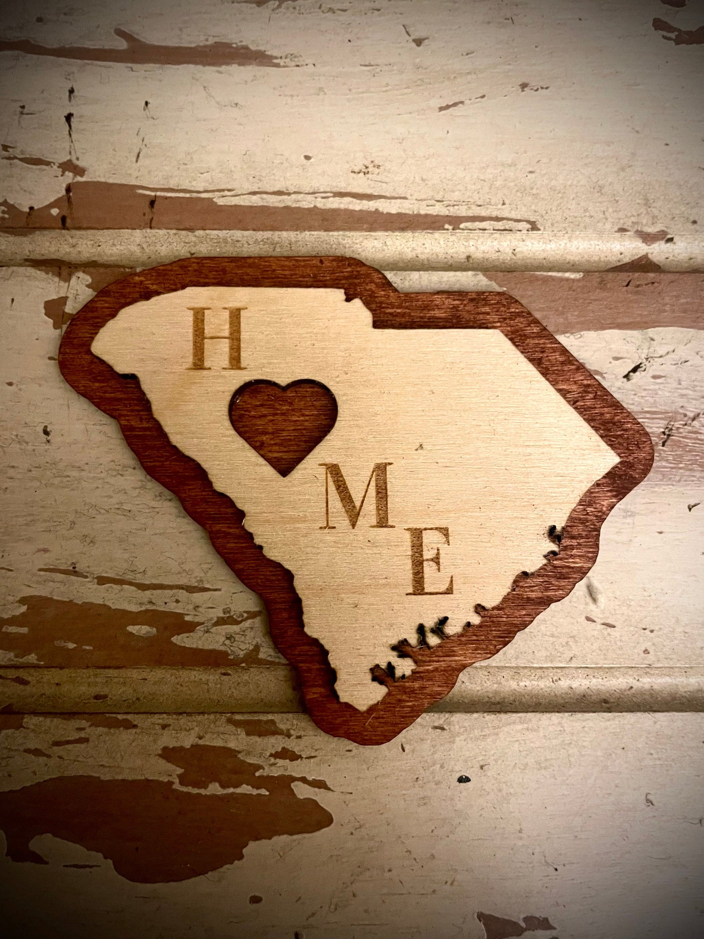 South Carolina HOME 2-Layer Wood Refrigerator Magnet | 12 Finishes | State Pride Gift