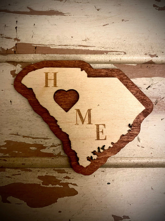 South Carolina HOME 2-Layer Wood Refrigerator Magnet | 12 Finishes | State Pride Gift