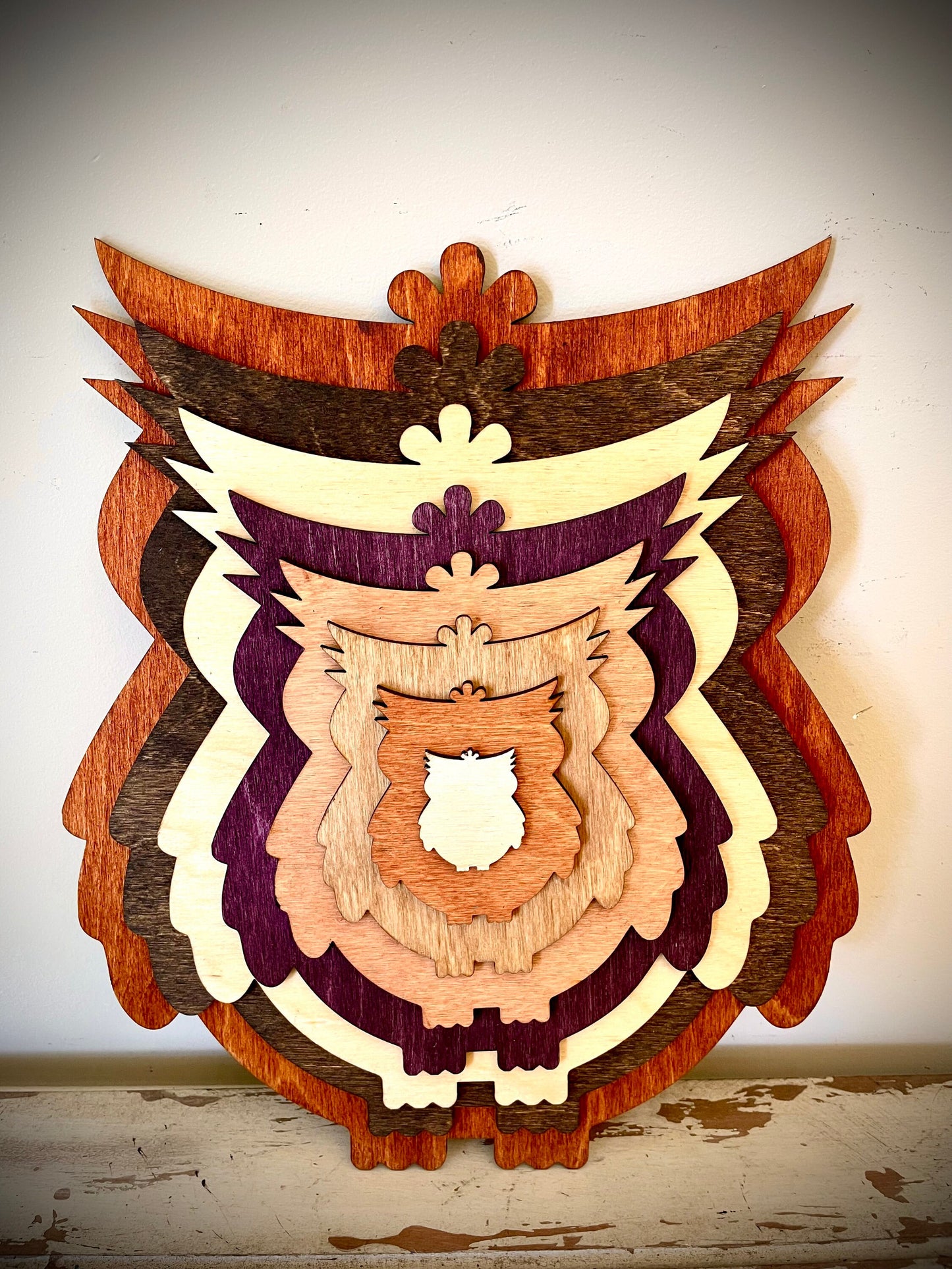 Stacked Owl 3D Wood Table & Wall Art | Multi-Color