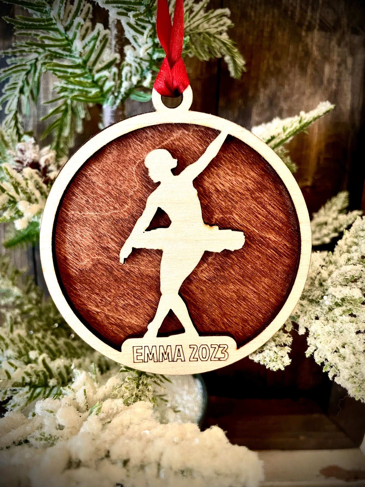 Ballet Dancer Personalized 2-Layer Wood Christmas Ornament & Gift Tag | Multiple Finishes | Dance Gift (#12)
