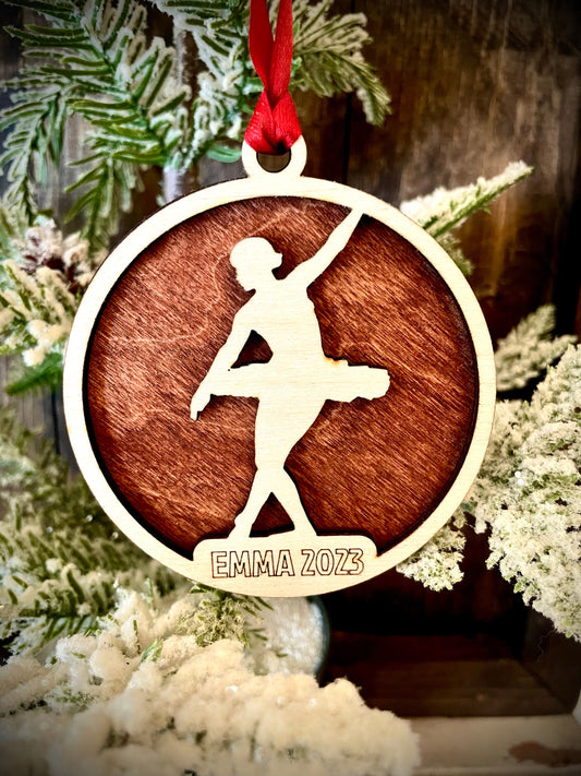 Ballet Dancer Personalized 2-Layer Wood Christmas Ornament & Gift Tag | Multiple Finishes | Dance Gift (#12)