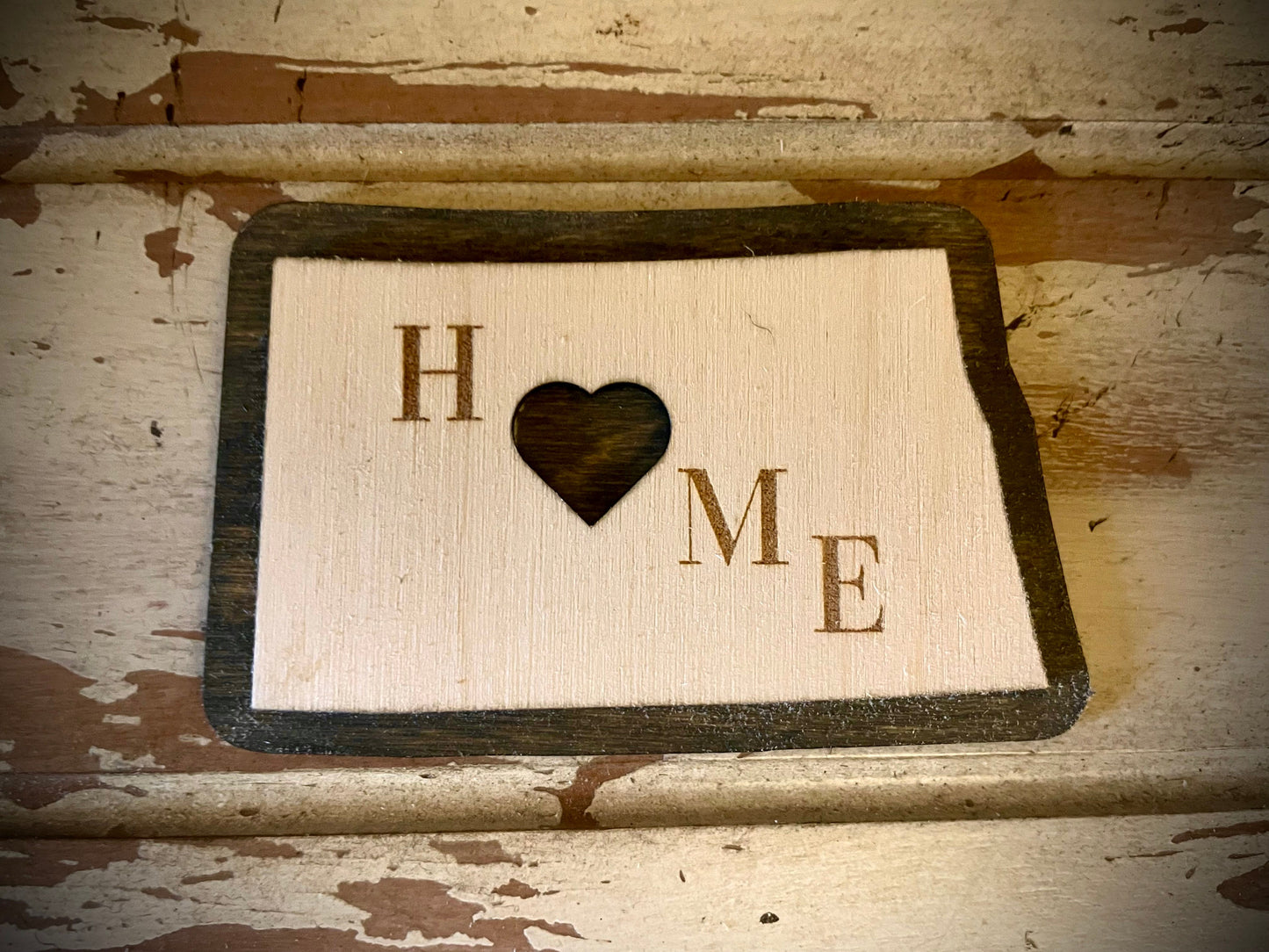 North Dakota HOME 2-Layer Wood Refrigerator Magnet | 12 Finishes | State Pride Gift