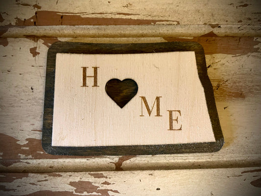 North Dakota HOME 2-Layer Wood Refrigerator Magnet | 12 Finishes | State Pride Gift