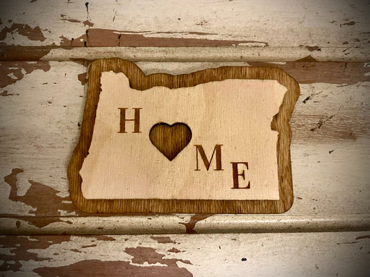 Oregon HOME 2-Layer Wood Refrigerator Magnet | 12 Finishes | State Pride Gift
