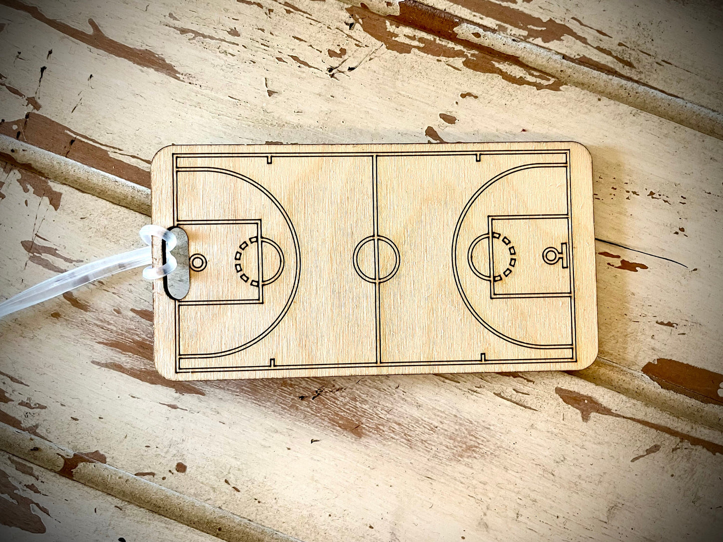 Basketball Court Wood Bag Tag | Personalized Luggage Tag | Custom Basketball Gift