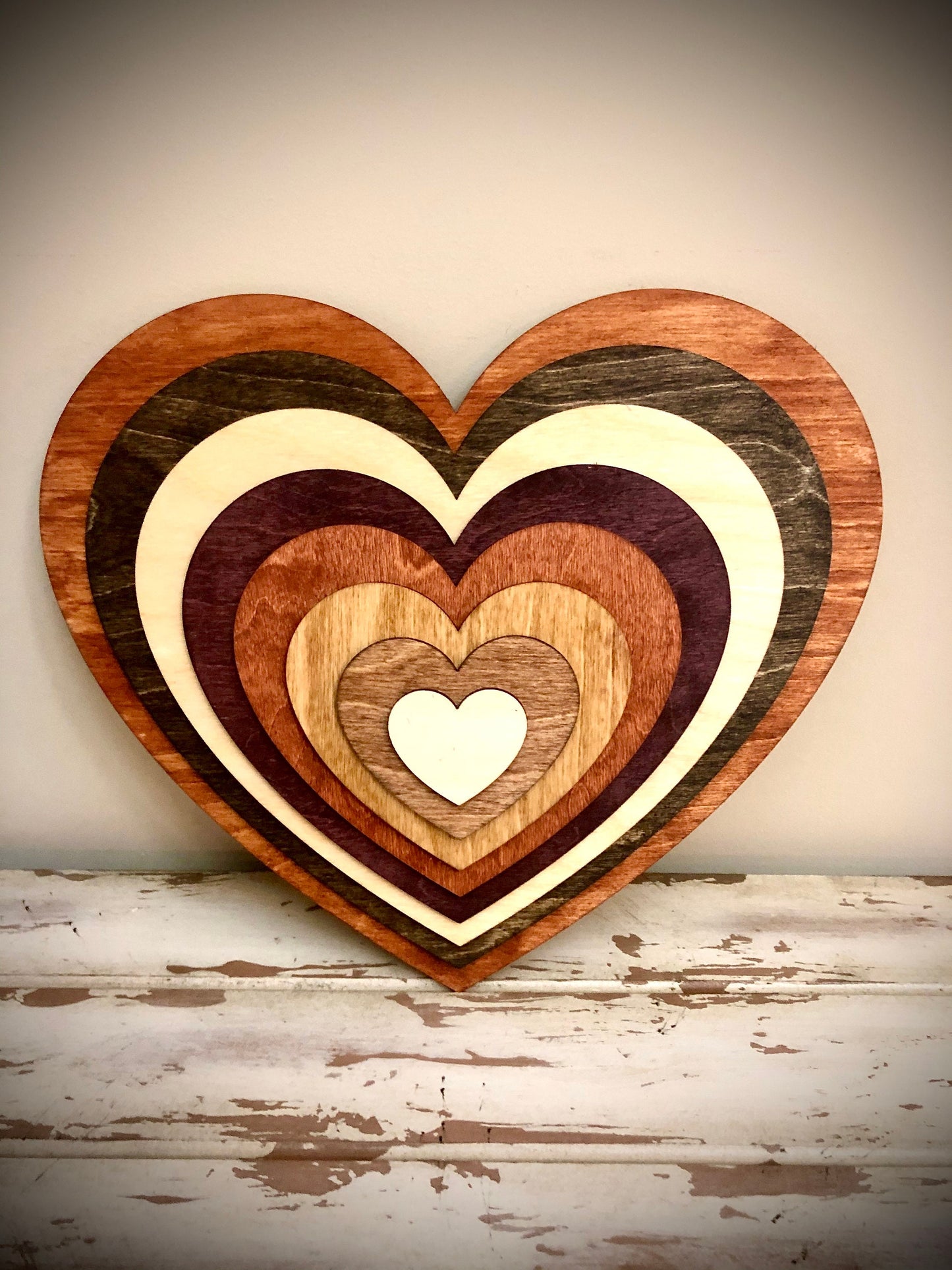 Stacked Heart 3D Wood Decoration | Multi-Color | Valentine's Day Gift
