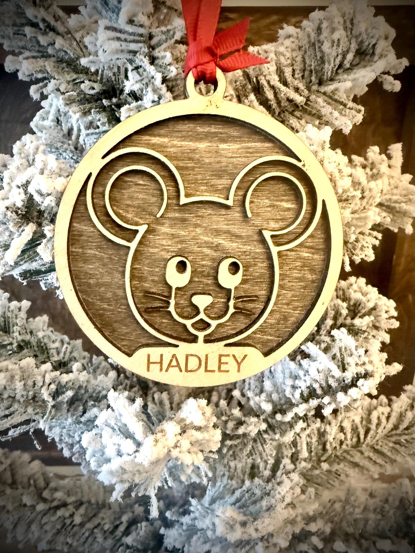 Cute Mouse Personalized 2-Layer Wood Christmas Ornament & Gift Tag | Multiple Finishes | Animal Lover Gift