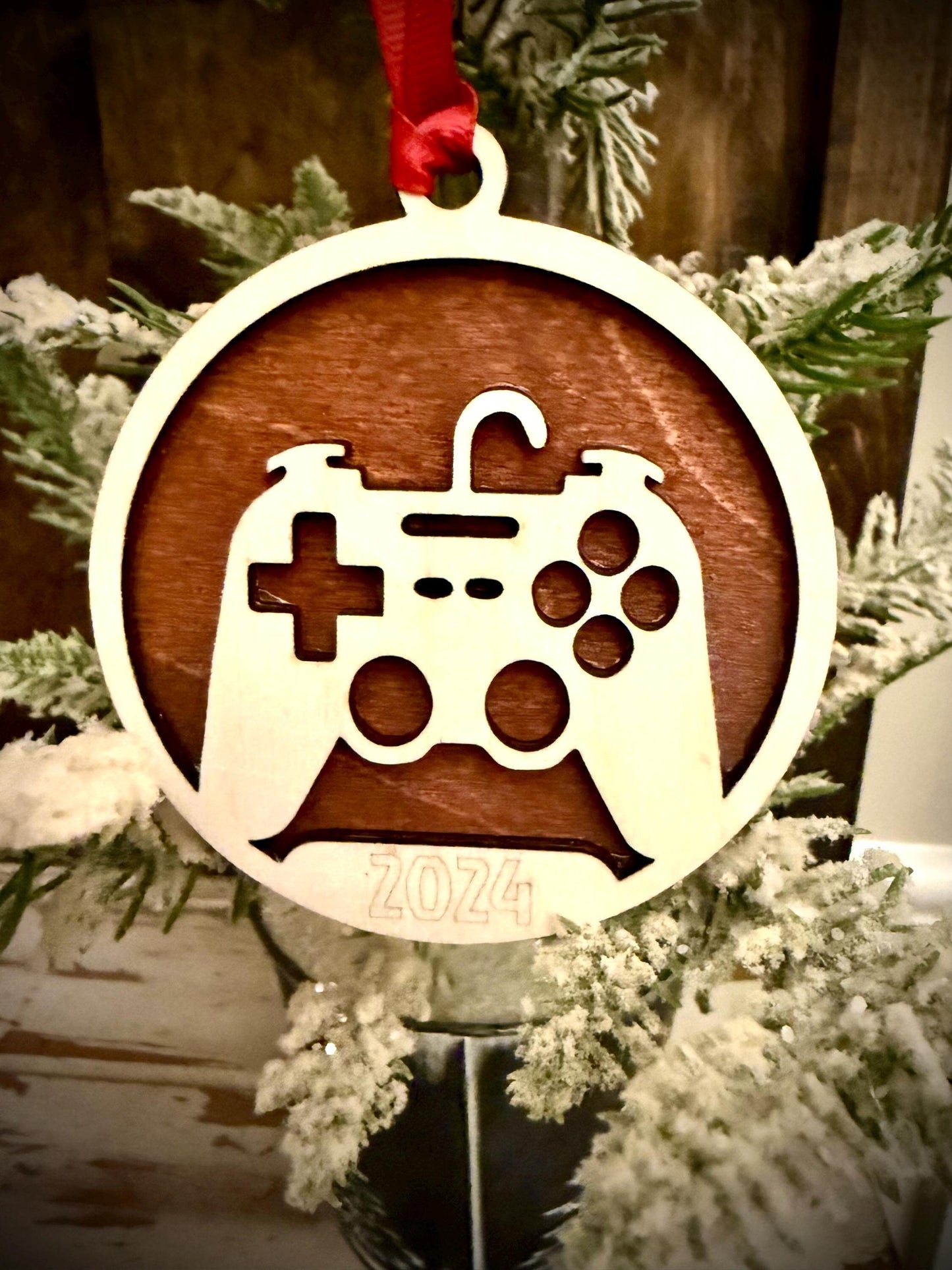 Video Game Controller Gamer Personalized 2-Layer Wood Christmas Ornament & Gift Tag | Multiple Finishes | Gaming Gift