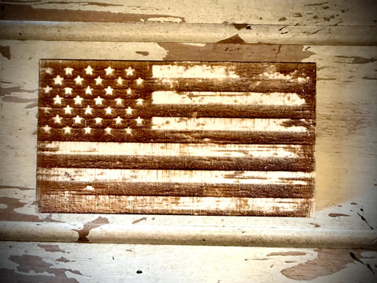 Distressed US Flag Wood Refrigerator Magnet | 4" x 2.2" | Patriotic Gift