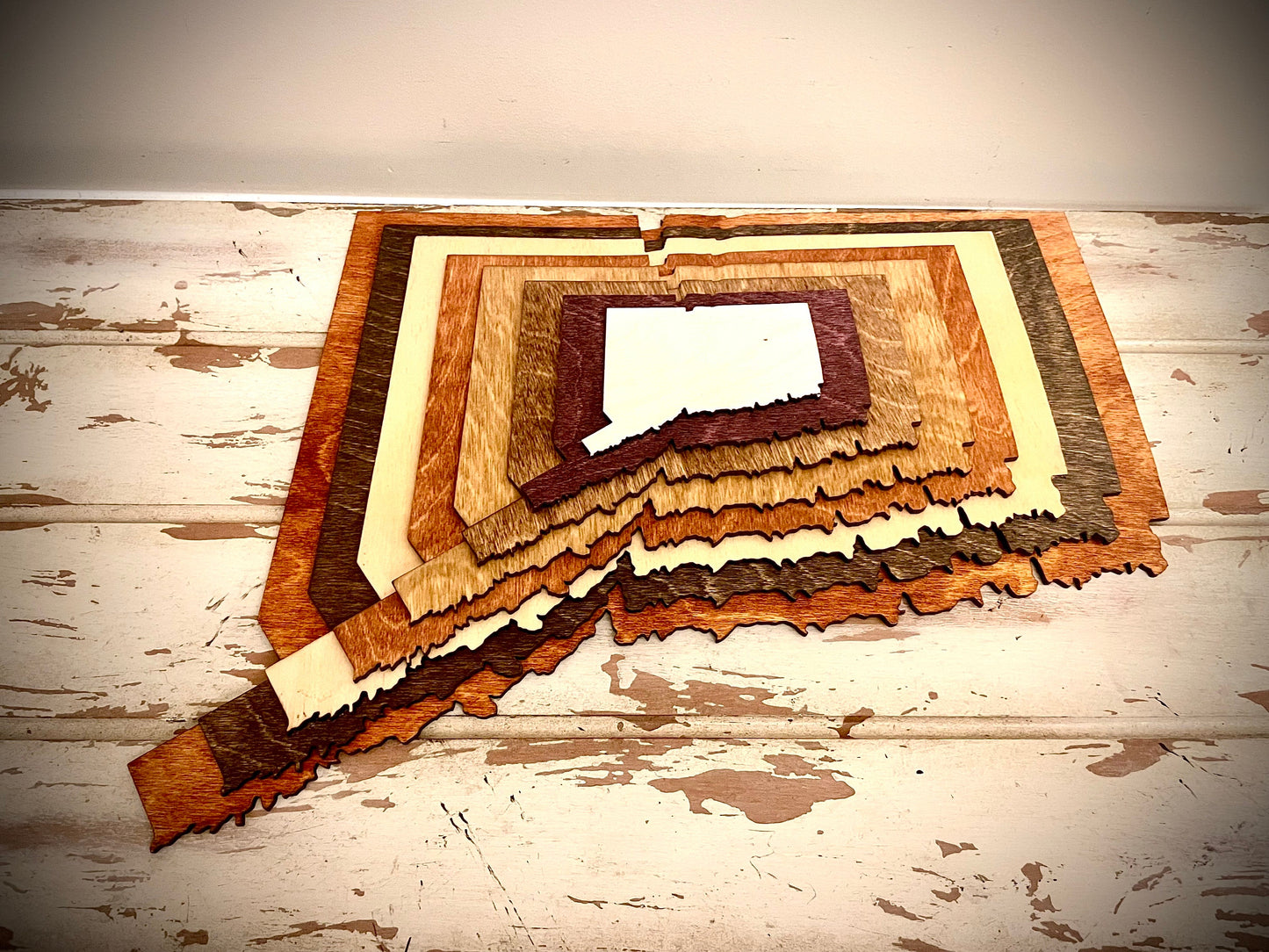 Connecticut Stacked State 3D Wood Table & Wall Art | Multi-Color