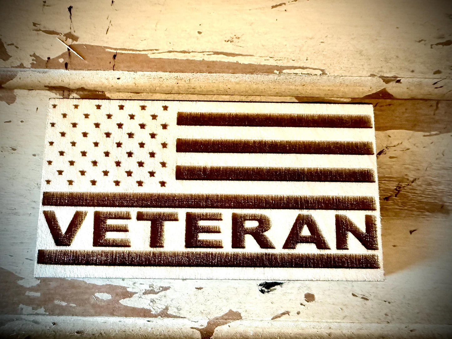Veteran Laser Engraved US Flag Wood Refrigerator Magnet | 4" x 2.1" | Patriotic Gift