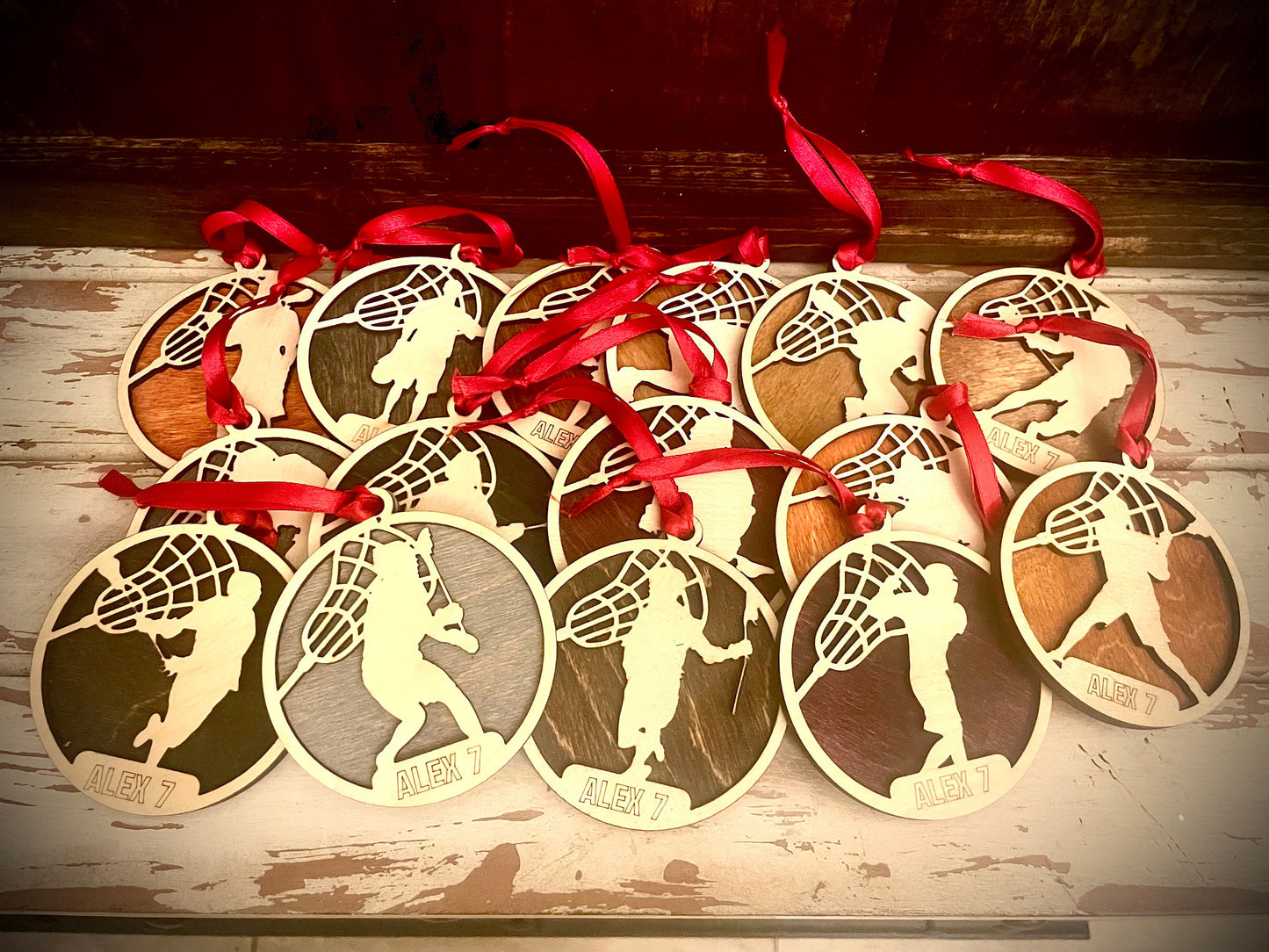 Lacrosse Player Personalized 2-Layer Wood Christmas Ornament & Gift Tag | Multiple Finishes | Lacrosse Gift (#11)