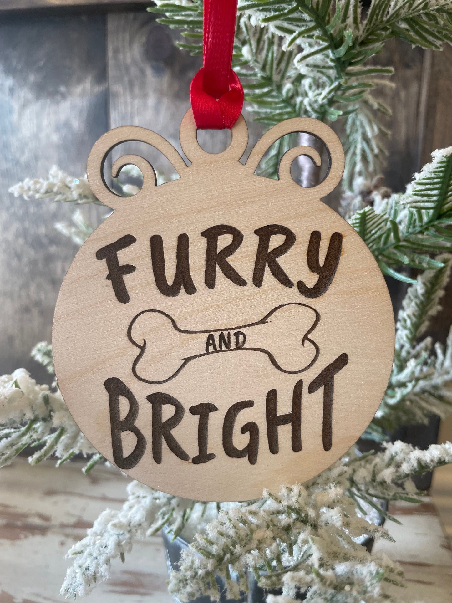 Furry & Bright Dog Wood Christmas Ornament | Laser Engraved | Dog Lover Gift