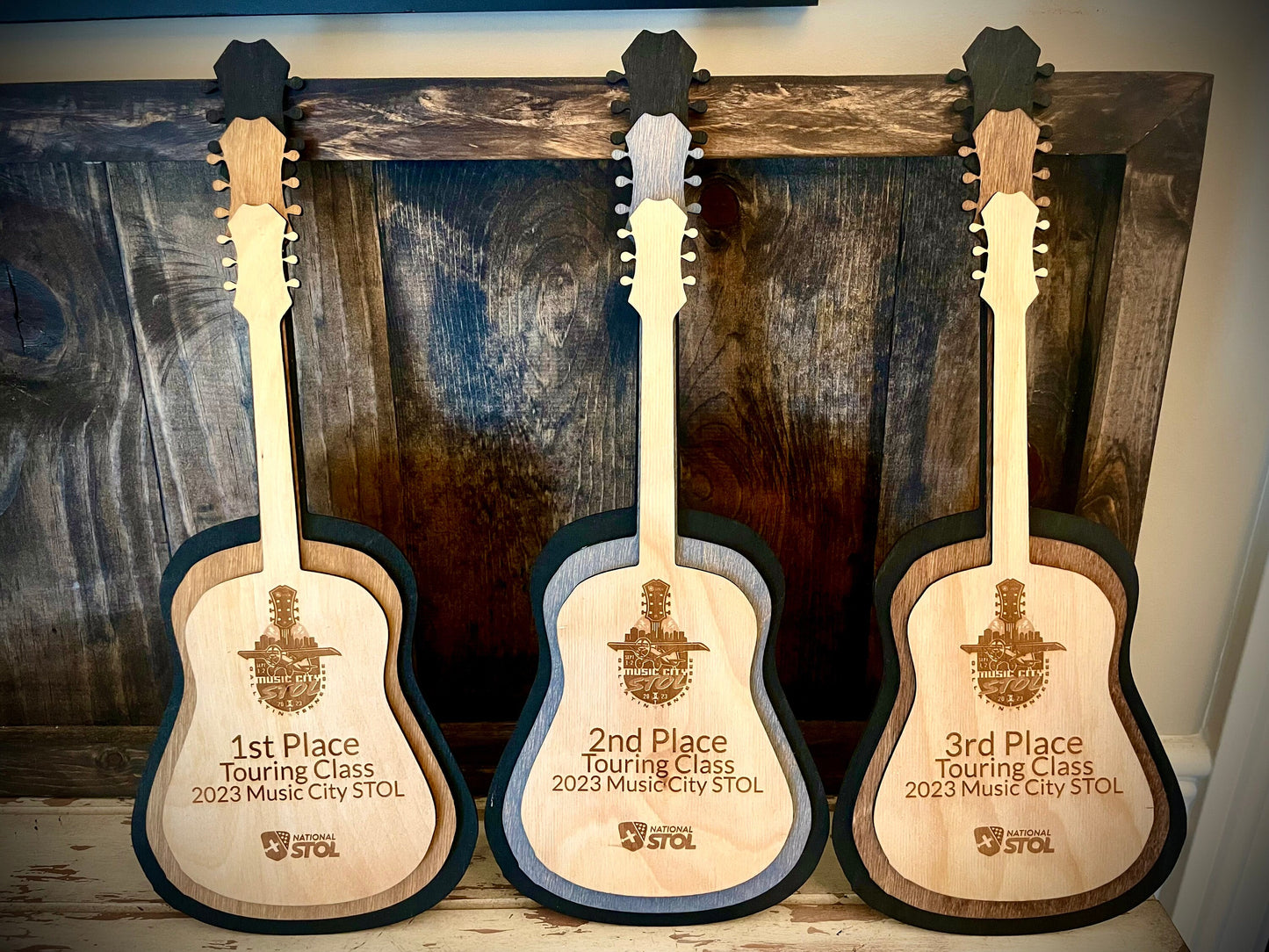 Stacked Acoustic Guitar 3D Wood Table & Wall Art | Music Award | Multi-Color | Music Gift
