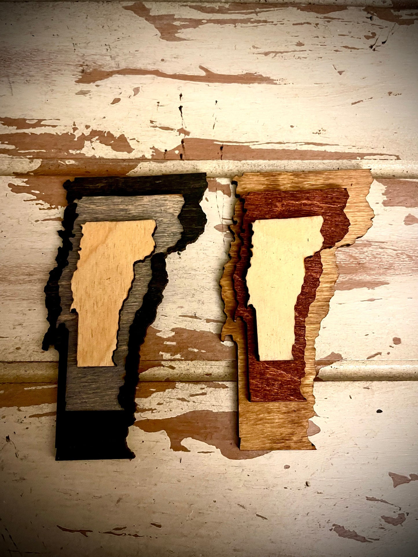 Vermont 3-Layer Stacked Wood Refrigerator Magnet | Brown & Gray Tones | State Pride Gift