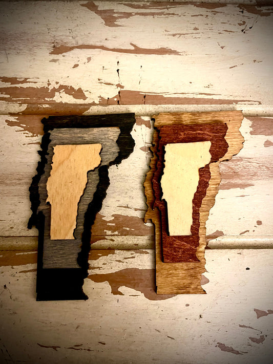 Vermont 3-Layer Stacked Wood Refrigerator Magnet | Brown & Gray Tones | State Pride Gift