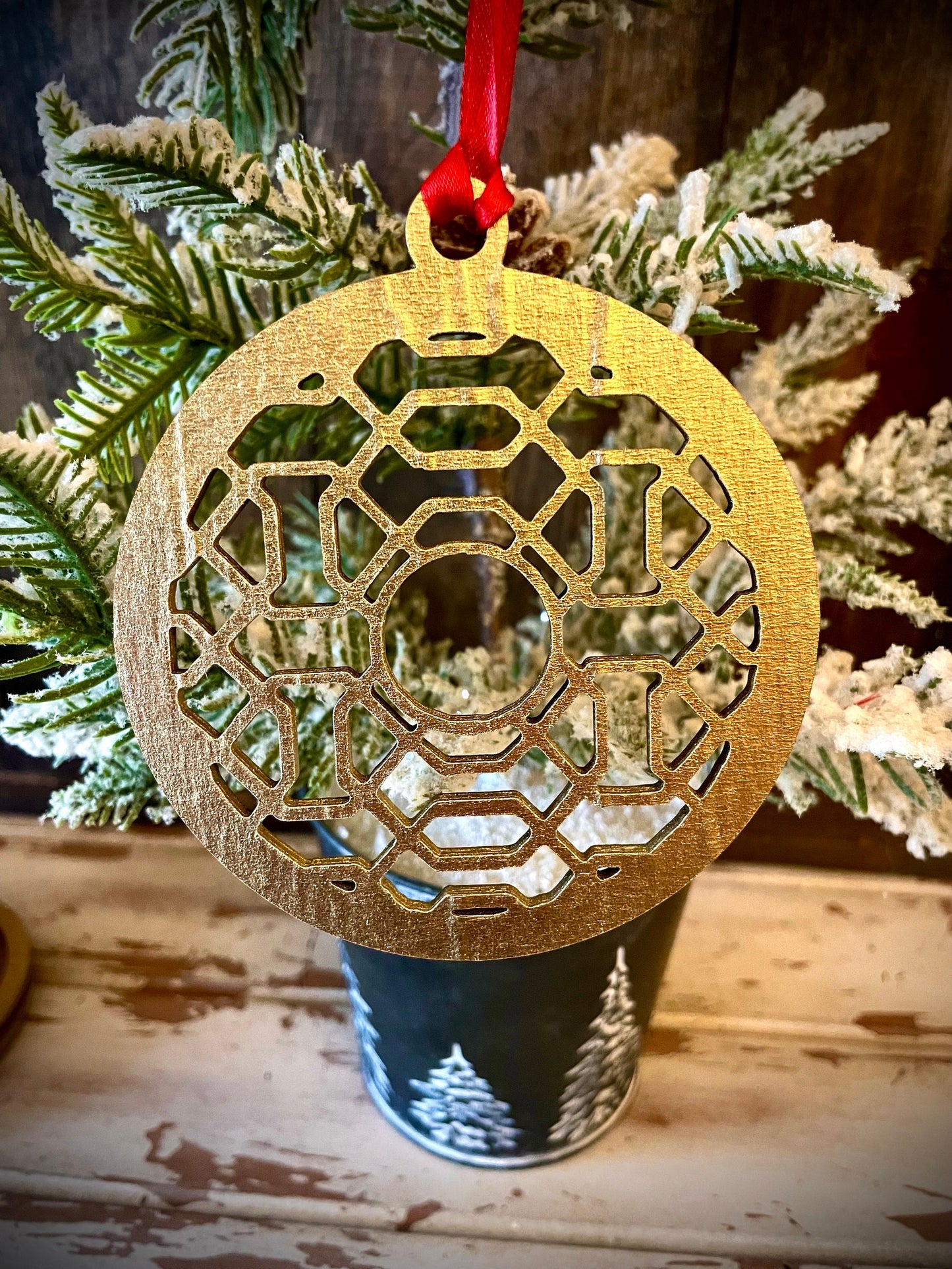 Art Deco Geometry Wood Christmas Ornament | Multiple Finishes | Boho Holiday Gift | Version C