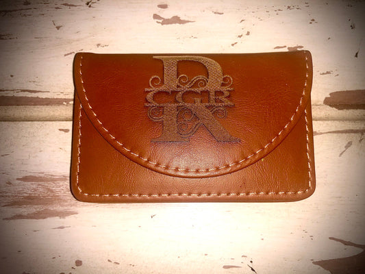Custom Monogram or Logo Leather Business Card Case | Light Brown, Dark Brown or Navy Blue