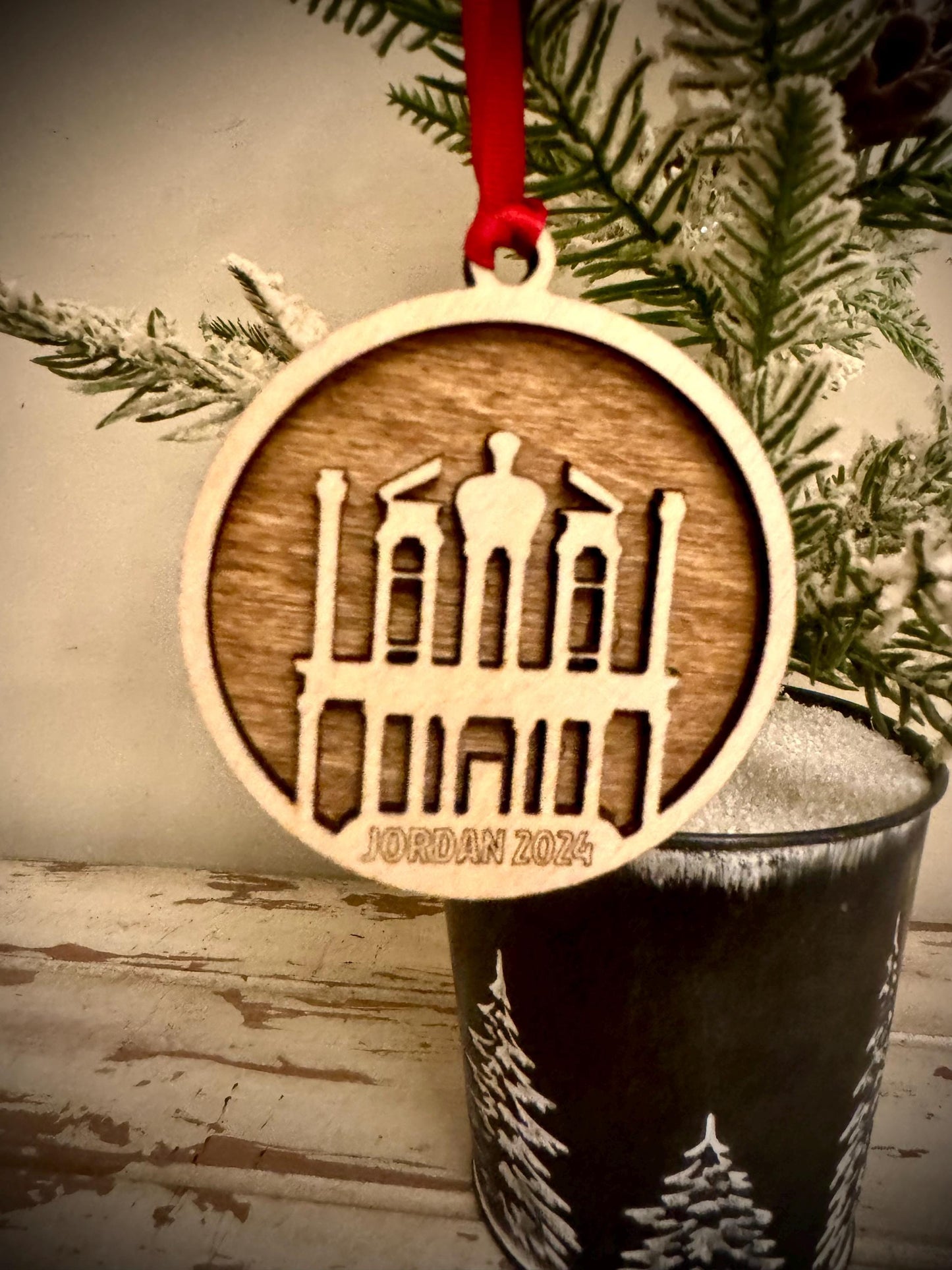 Petra Jordan Rose City 2-Layer Wood Christmas Ornament & Gift Tag | Multiple Finishes | Travel Souvenir Gift