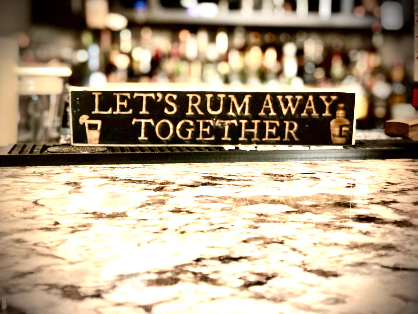 Funny Wood Bar Sign | "Let's Rum Away Together" | Bar & Kitchen Decor